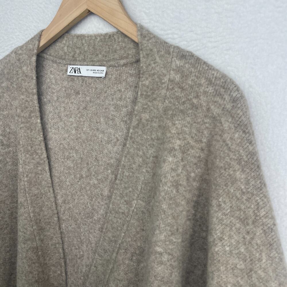 ZARA Sweater Womens XS S Wool Blend Oversized Cardigan Toggle Coatigan Beige - Picture 2 of 12